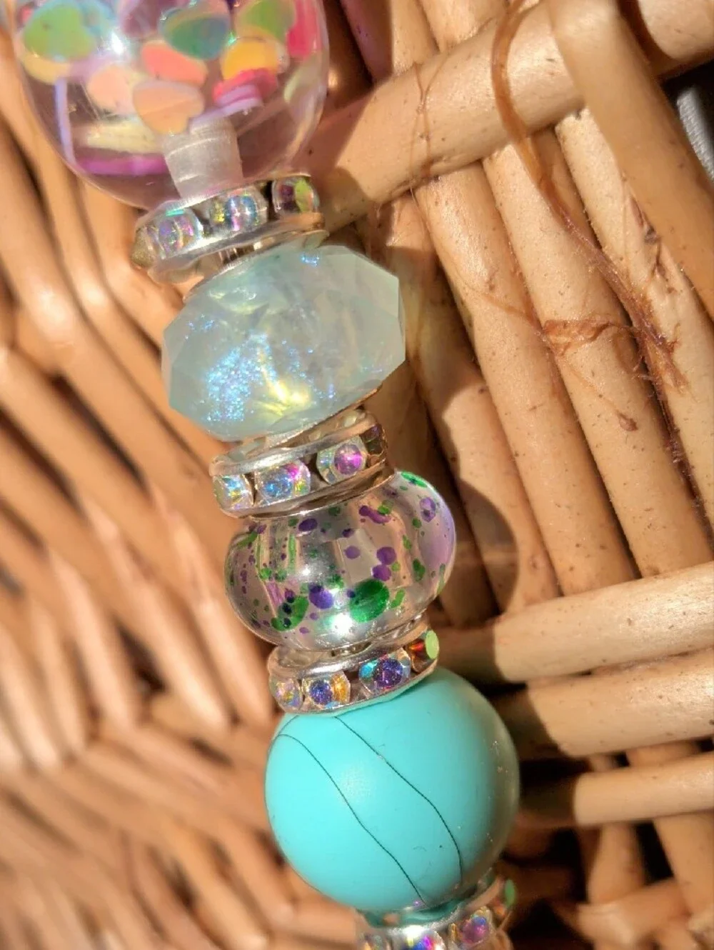 Beaded Turquoise Multi-Color Keychain Clip Key & Card Holder Accessory